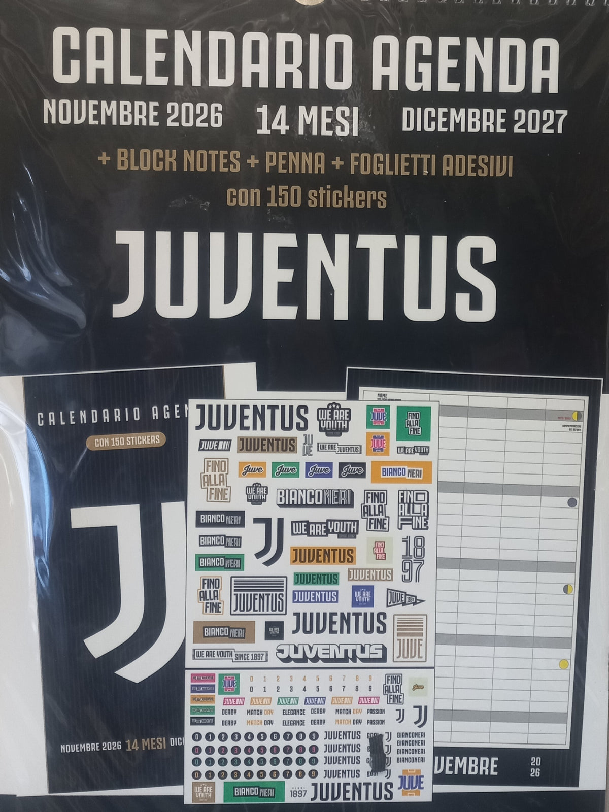 Calendario JUVENTUS 2027 (14 mesi) + PENNA, POST IT, BLOCK NOTES