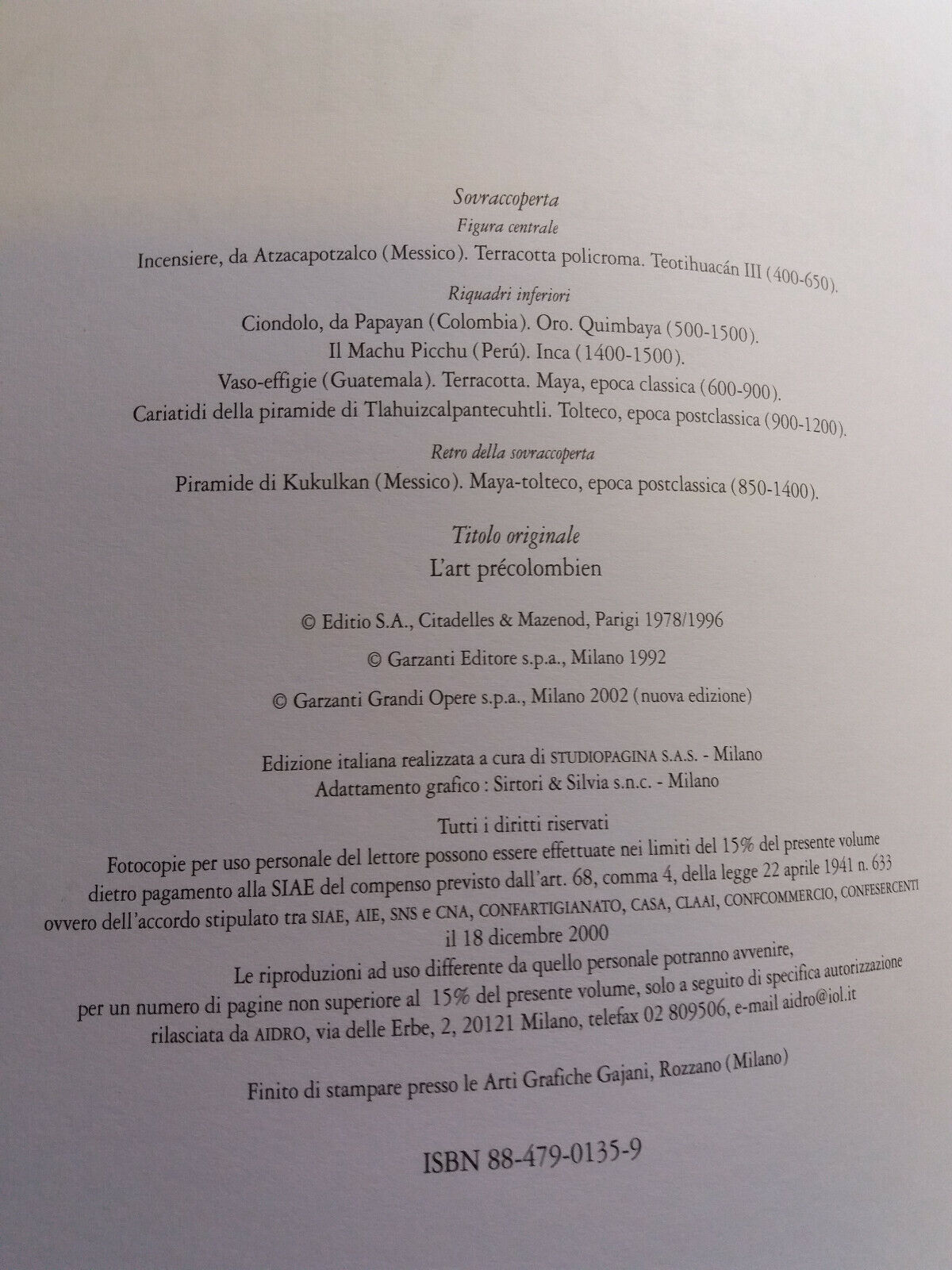 LIBRO - L' ARTE PRECOLOMBIANA - 2002 - garzanti - COME NUOVO vedi foto