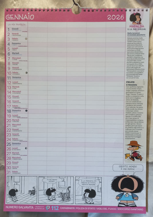 CALENDARIO AGENDA 2026 MAFALDA