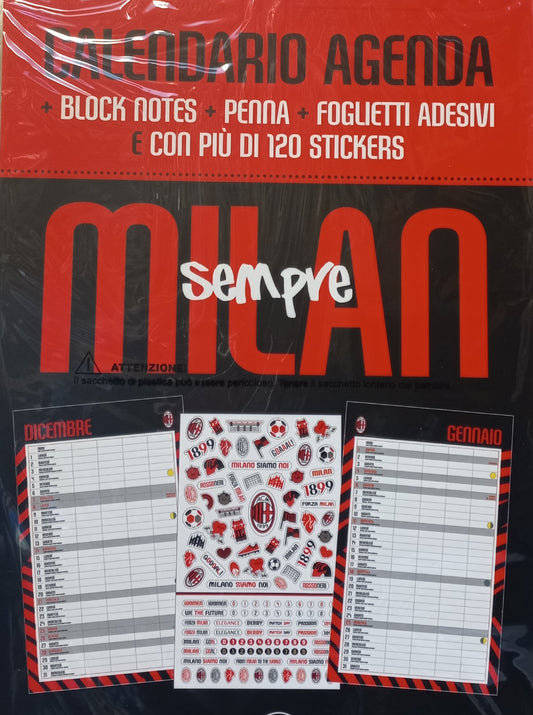 CALENDARIO MILAN 14 MESI con POST-IT, PENNA, BLOCK NOTES