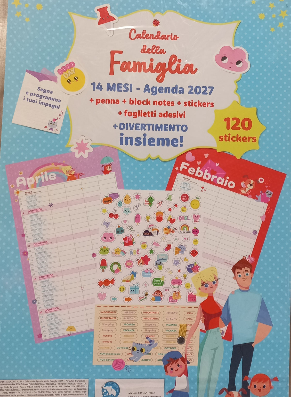 Calendario della FAMIGLIA 2027 (14 mesi) + PENNA, POST IT, BLOCK NOTES