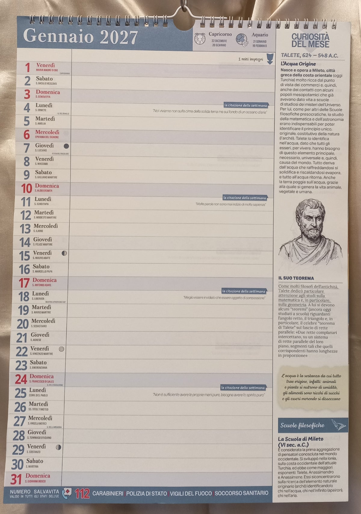 Calendario FILOSOFICO 2027 Un anno con le citazioni dei grandi pensatori
