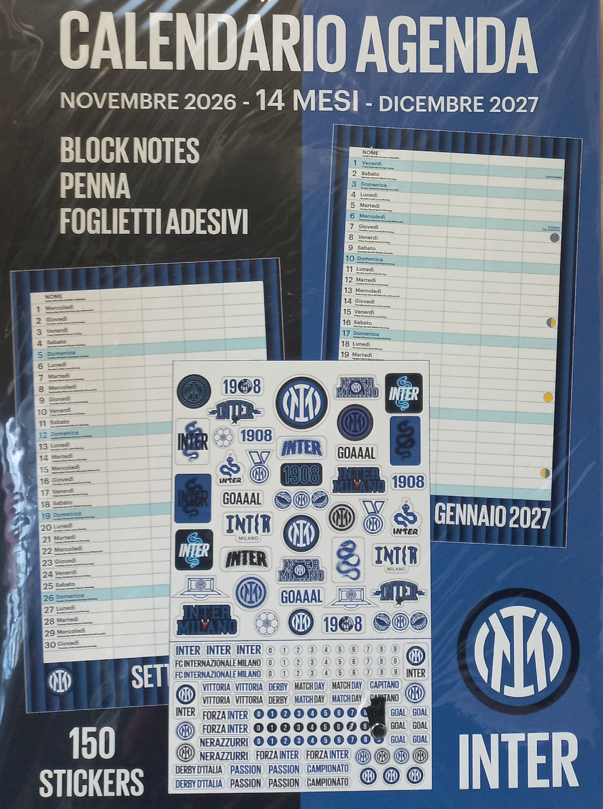 Calendario INTER 2027 (14 mesi) + PENNA, POST IT, BLOCK NOTES