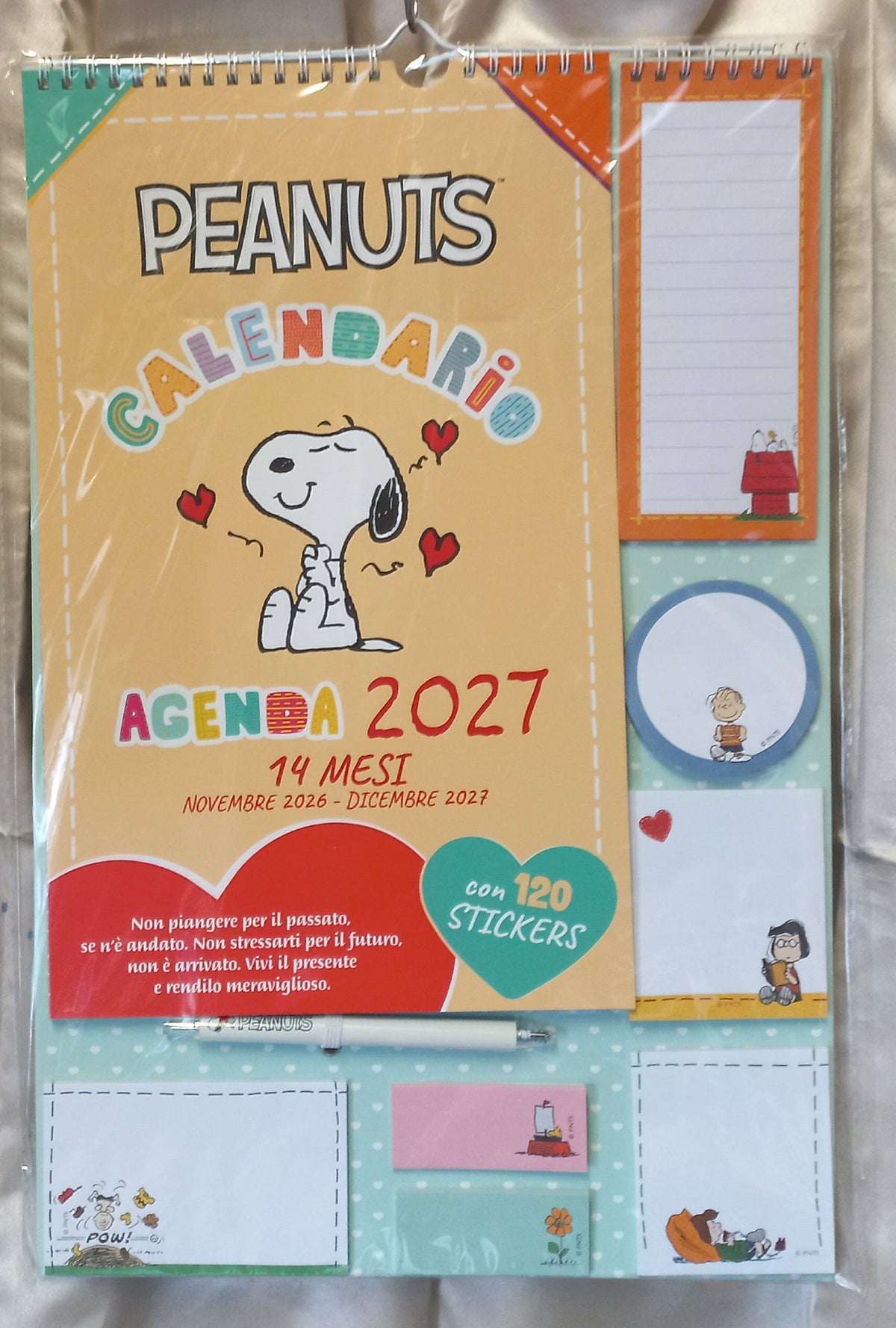 Calendario della PEANUTS 2027 (14 mesi) + PENNA, POST IT, BLOCK NOTES