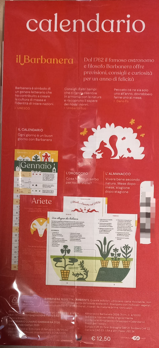 ALMANACCO BARBANERA 2026 + CALENDARIO + OROSCOPO